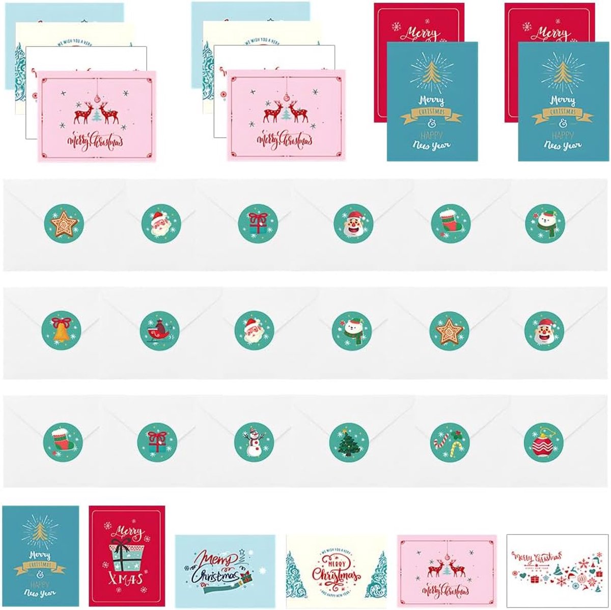 SnelShoppen - 18 Stuks Kerstkaarten met Enveloppen, Vouwkaarten voor Kerst, Feestdagen, Familie Feesten en Kantooromgevingen, 6 Verschillende Ontwerpe