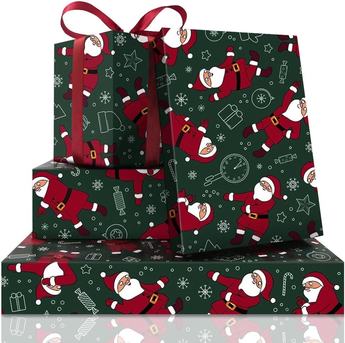 Inpakpapier met dansende kerstman - 4 vellen - stevig papier - voor vrolijke kerstcadeaus - ShopVlot