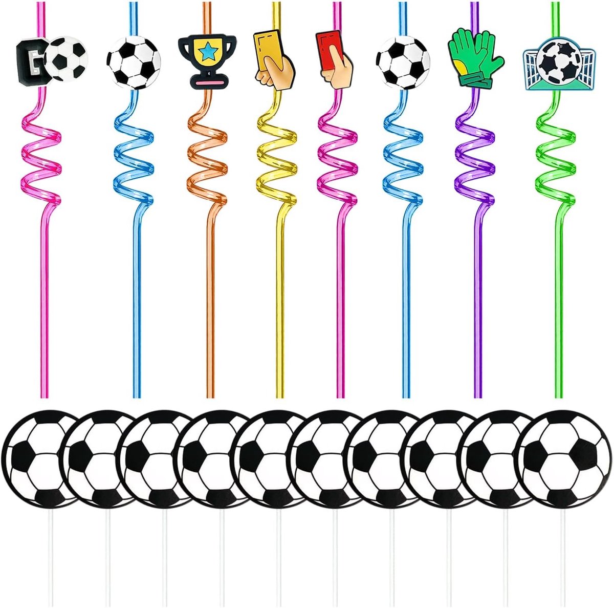 8 Pcs Football Party Straws, 10 Pieces Football Dessert Inserts, Football Decoration, Children's Football Decoration - ShopVlot