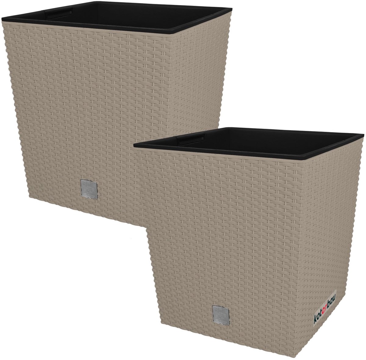 KOTARBAU® Vierkante Bloempot met Inzetpot - Vierkante Plantenbak 26x26 cm 2 Stuks - Plantenpot 15,8 L - Plantenbak - Kunststof - Rotanlook - Mokka