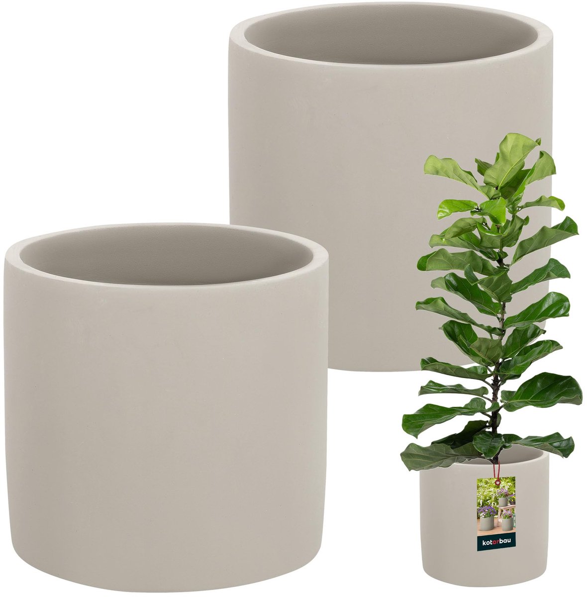 KOTARBAU® Bloempot - Plantenpot - Sierpot - Binnenpot ⌀ 20 cm 2 stuks - Keramische Bloempot voor Binnen - 20 cm hoog - Betonlook - Ongeglazuurd keramiek - Mat - Grijs