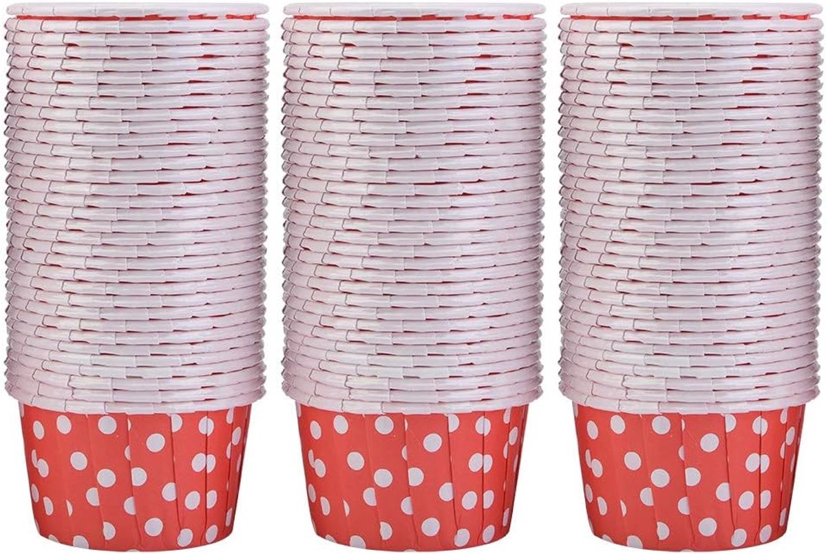 Cupcake Liners, 100 stuks 58 mm Muffin Liners Cupcake Papieren Cupcake Wrappers Cup Cakes Liner Ronde Cake Bakbekers voor feestelijke lekkernijen, feesten, bruiloft, (Rode golfpunt)