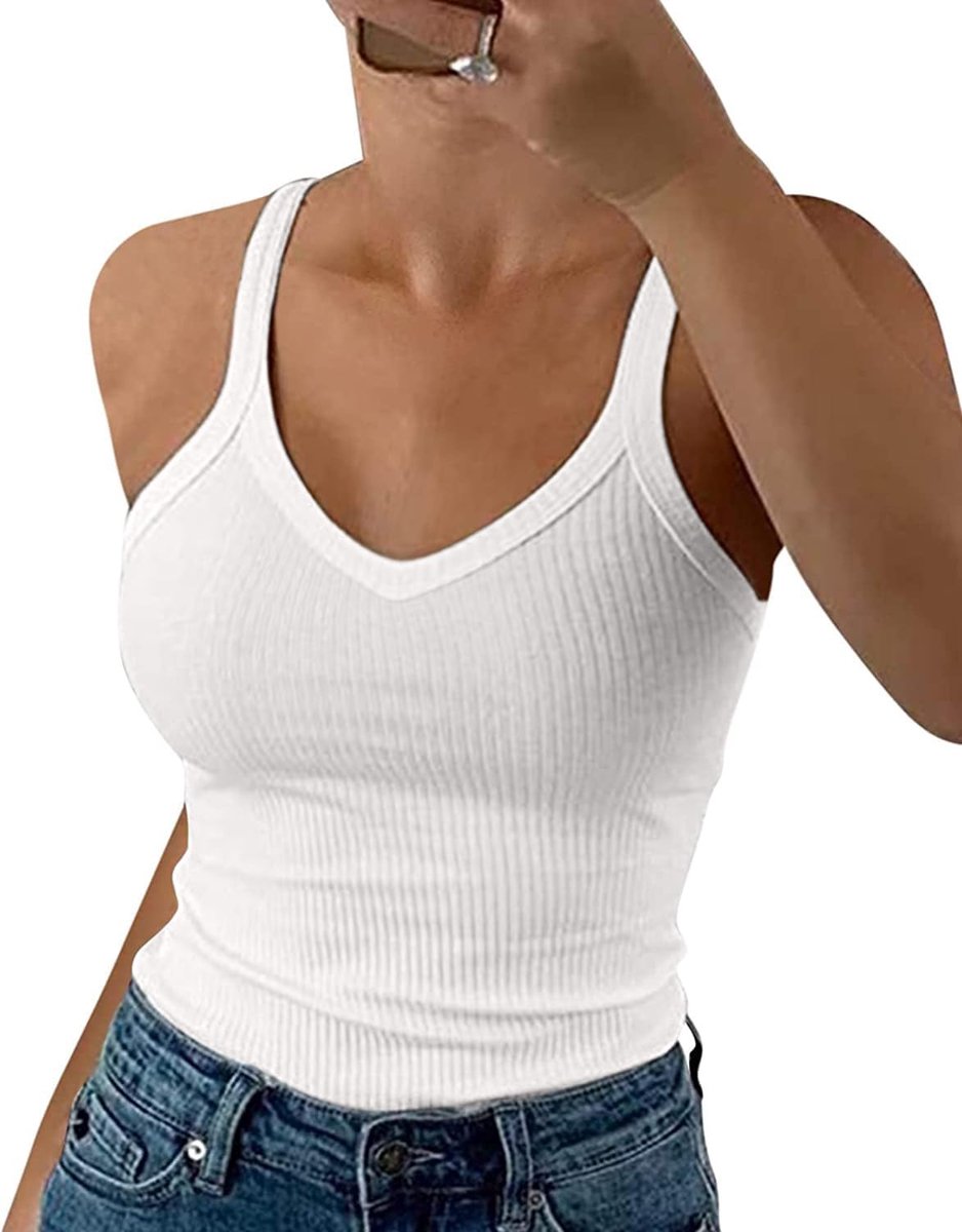 Dames Tops Zomer Sexy U-hals Geribbeld Spaghetti Top Slim Fit Cami Effen