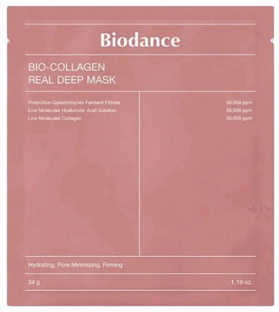 Roze verpakking van Biodance Bio-Collagen Real Deep Mask, 34 g.