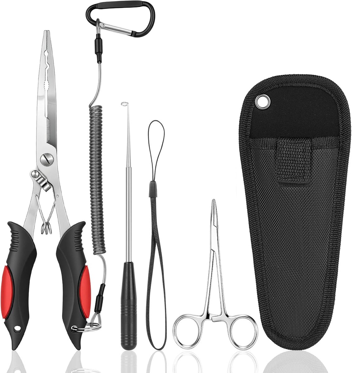 5-Delige Draagbare Vistangenset Met Koord En Etui, Inclusief Multitool, Gebogen Vistang En Onthaaktang Voor Het Verwijderen Van Haken En Splitringen, Viscadeau Voor Mannen