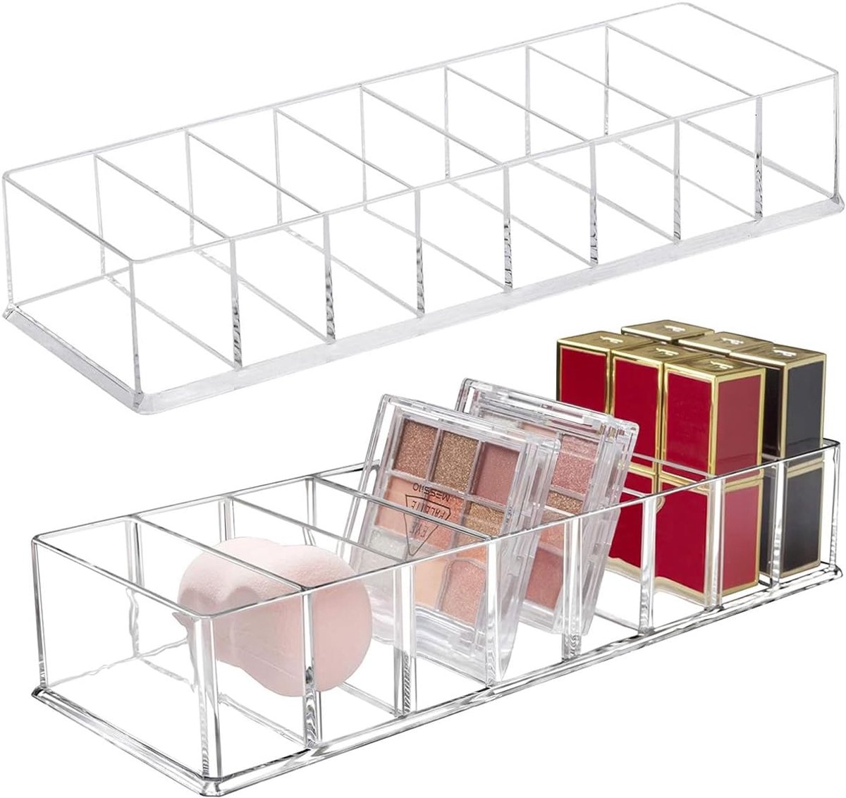 2 stuks 8 vakken, stevige transparante cosmetica-organizer, acryl opbergdoos voor lippenstift, nagellak, make-up, multifunctionele opslag voor wastafel, badkamer, slaapkamer