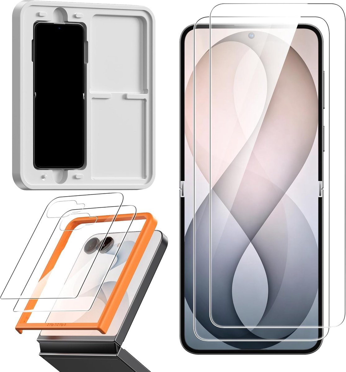 Hoerrye Voor Samsung Galaxy Z Flip 8 voor pantserglas - [bubbels zelfdovend] [auto installatie] zachte TPU displaybeschermfolie + voorkant 9H HD-heldere beschermfolie, anti-vingerafdruk, 2 stuks