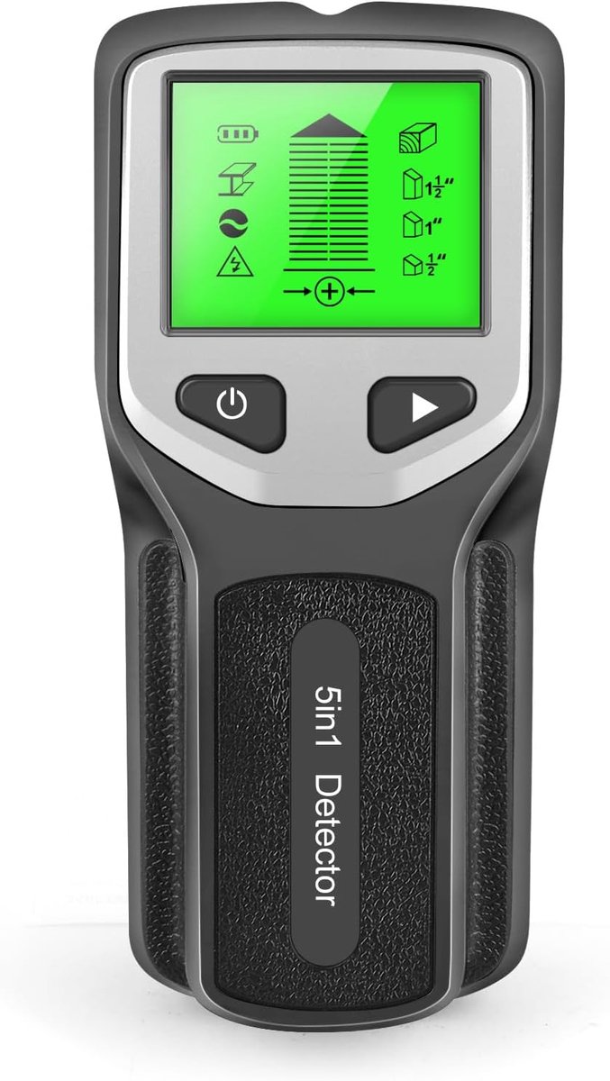 Detectieapparaat, stroomleidingszoeker, 5-in-1, wandscanner, metaaldetector met HD LCD-display, voor metalen buizen, buizen, hout, stroomleidingen, AC-spanning enz