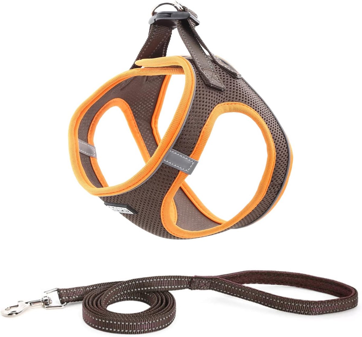 Klein, geen trekken, reflecterend, comfortabel, ademend, vest voor puppy's, kleine honden en katten (XS, bruin-oranje)