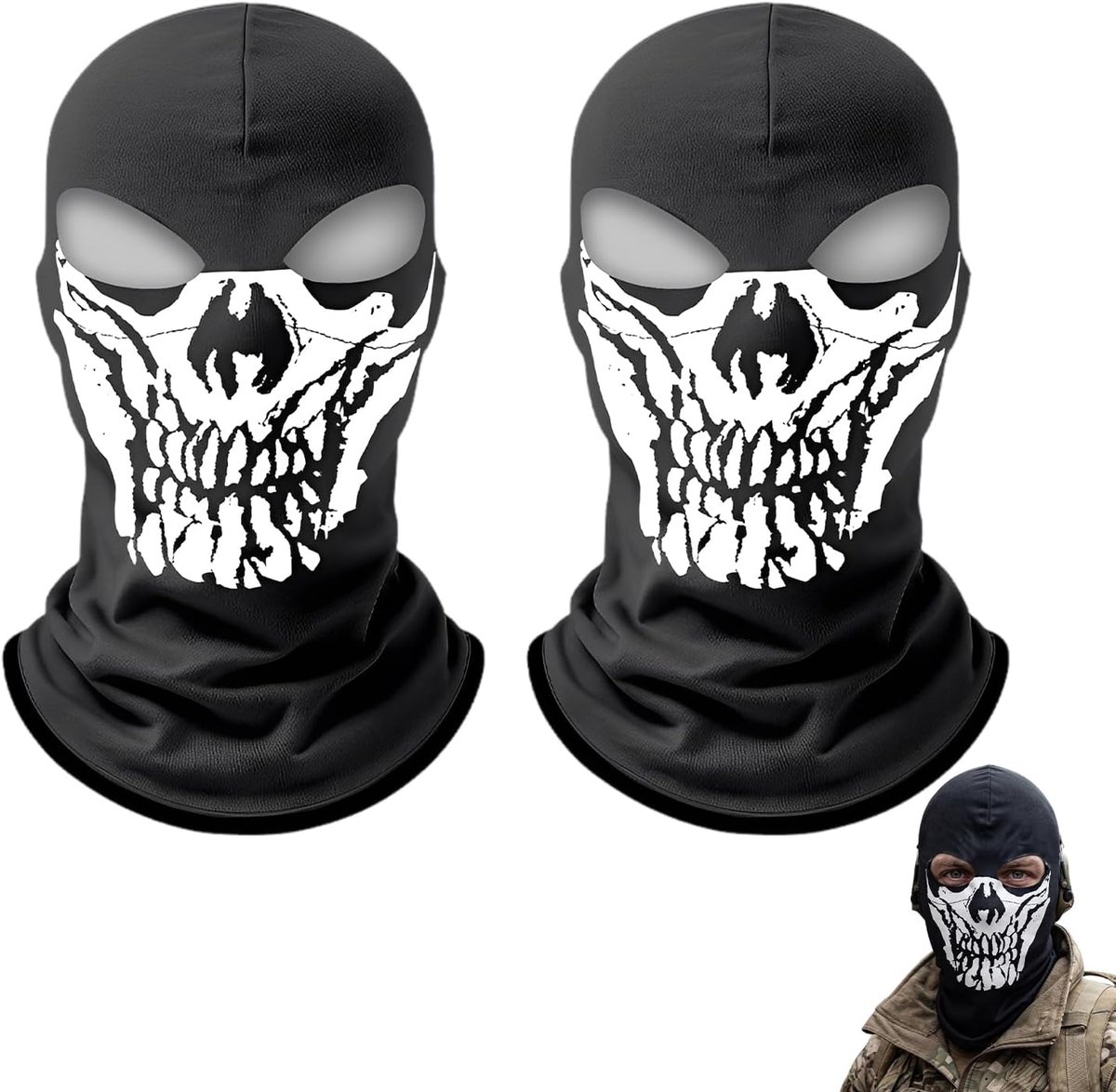 2 stuks zwarte gescheurde skull bivakmuts met full face skelet print – elastische ijszijde gezichtsmasker unisex, ademend en sneldrogend, voor motor, fietsen, outdoor en Halloween cosplay