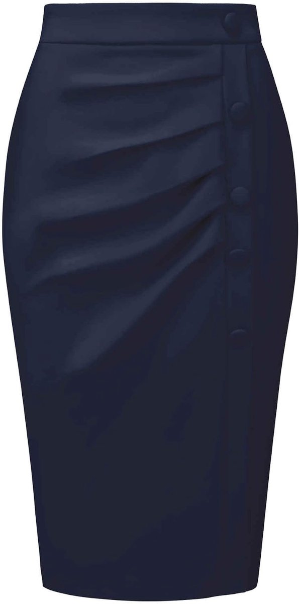 Kokerrok voor dames, hoge taille, geplooide voorkant, midi-rok