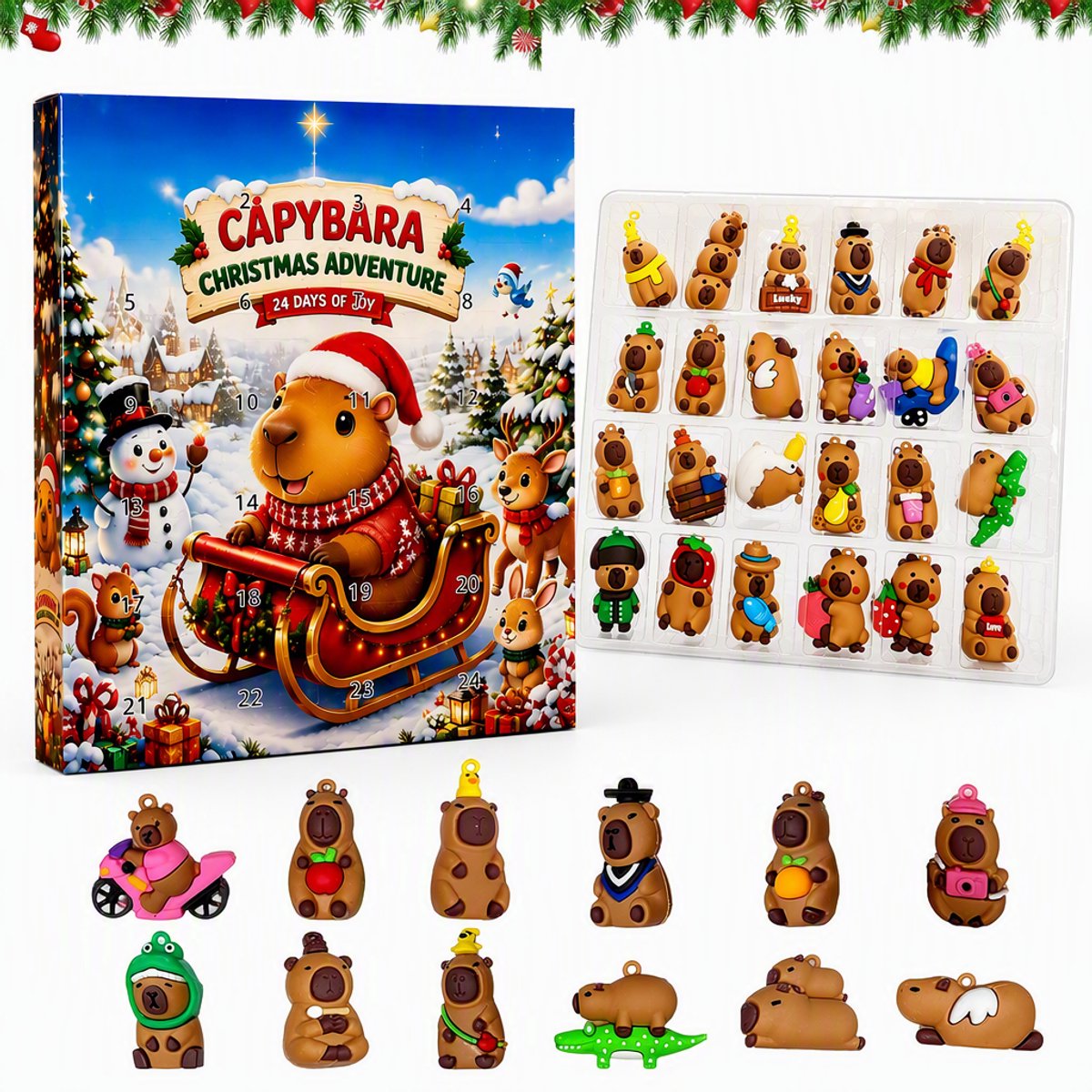 TEKROA®Adventskalenders - Capybara Adventskalender 2027 – 24 Dagen Kerstverrassingen met Schattige Capybara Figuurtjes – Kinderen Kerstcadeau – Countdown naar Kerstmis