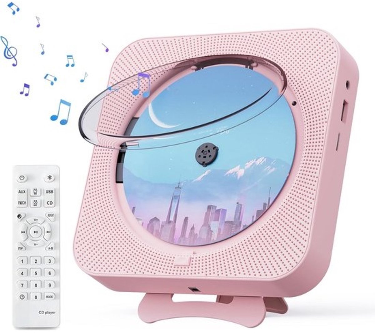 Draagbare CD-speler met Bluetooth en ingebouwde speakers - Desktopmuziekspeler met afstandsbediening en FM-radio
