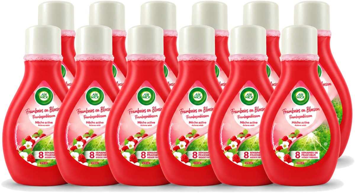 12 x Air Wick – Luchtverfrisser – Actieve Wiek Framboos & Bloesem – 375 ml - Voordeelverpakking - 12 stuks