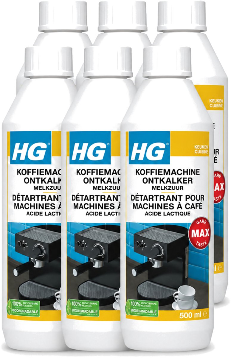 6 x HG - Koffiemachine Ontkalker - Op Basis Van Melkzuur - 4 tot 5 Reinigingsbeurten - 500 ml - Voordeelverpakking - 6 stuks