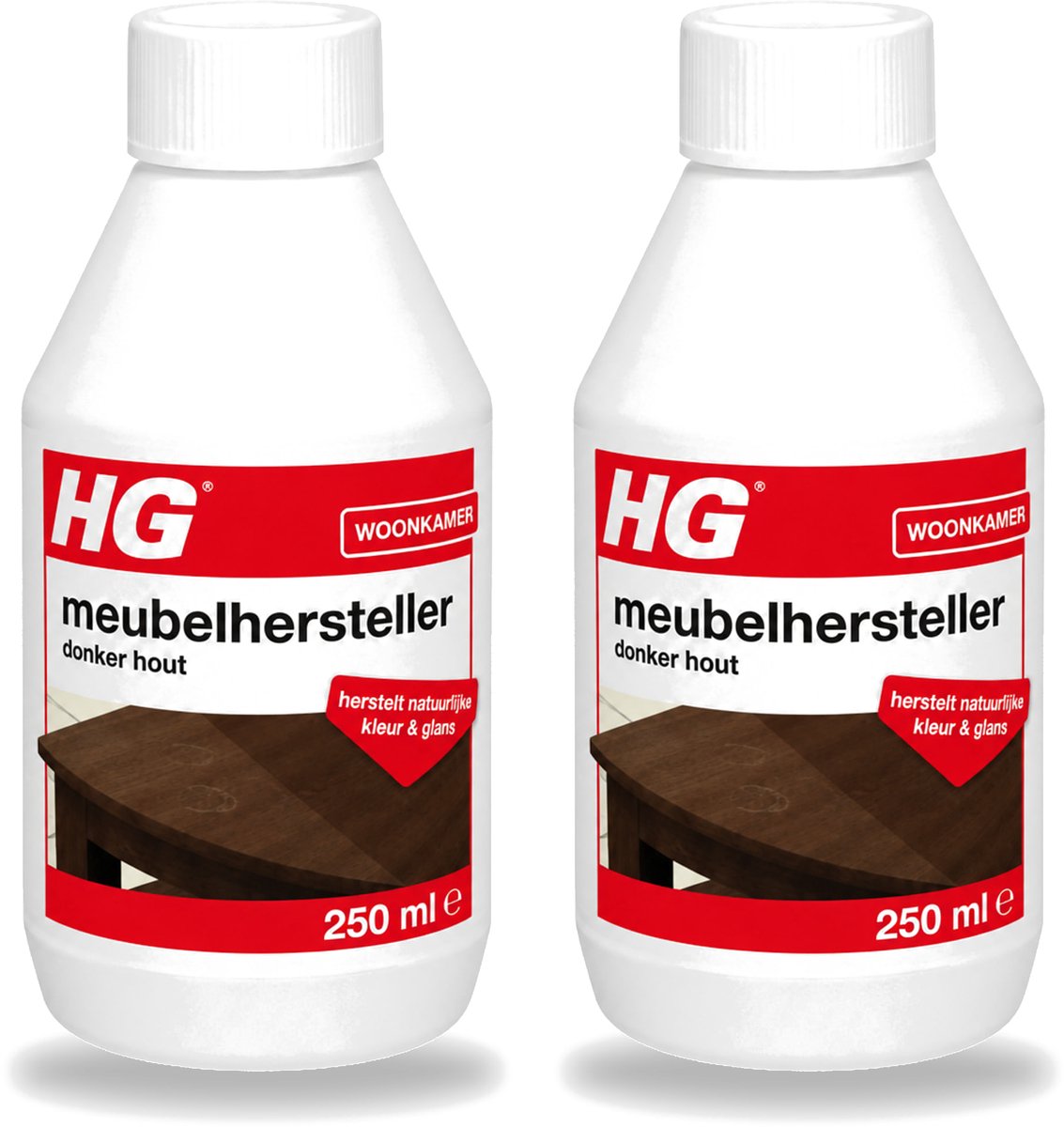 2 x HG - Meubelhersteller - Donker Hout - Herstelt Natuurlijke Kleur & Glans - 250 ml - Voordeelverpakking - 2 stuks