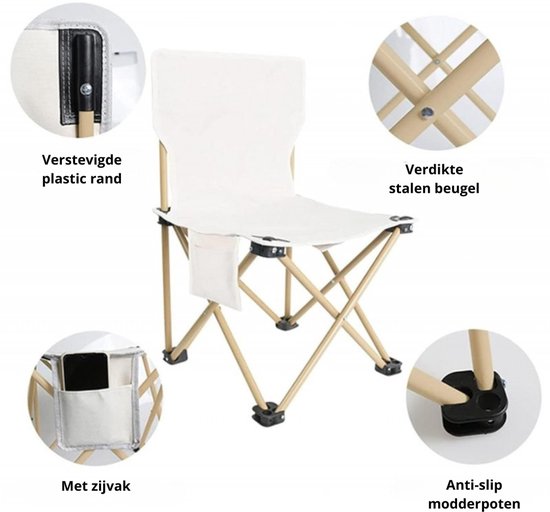 Kenz® - Visstoel - Beige - tot 130 kg - met Zijvak - Inklapbaar - Campingstoel - Vissen - Vissersstoeltje - Kampeerstoel — afbeelding 3