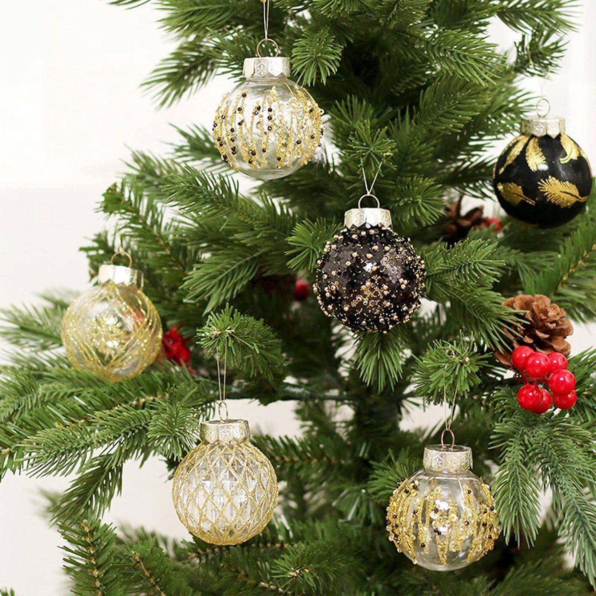 25-delige kerstornamenten set – Kleine - onbreekbare kerstballen van 6 cm – Ideaal voor kerst- - bruilofts- en feestdecoratie – Zwart – foto 4