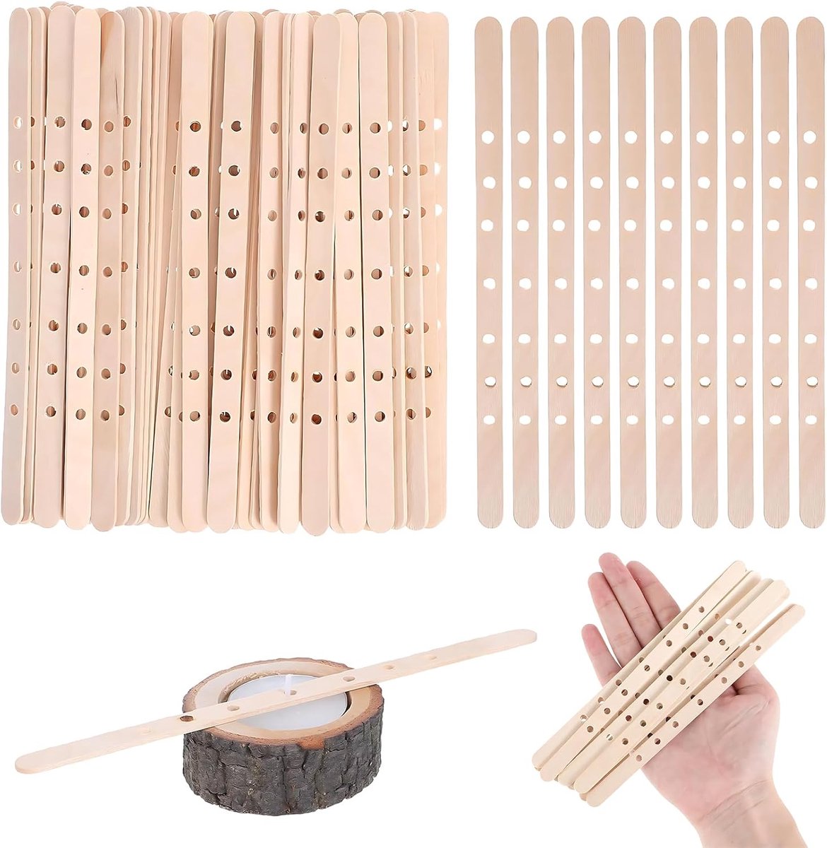 Lont houder houten 50 stuks – 18 cm kaarslonthouder voor DIY kaars maken – stevige wax positionering voor grote kaarsen – geschikt voor glazen potten, theelichten en handwerk projecten