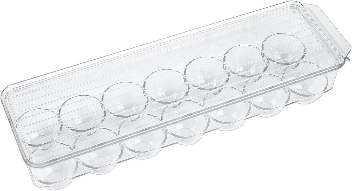 Eierdoos voor koelkast, eierhouder, eierdoos, eieropbergdoos met deksel en handvat, eierdoos, kunststof, transparant, voor maximaal 14 eieren, koelkast, keuken vriezer