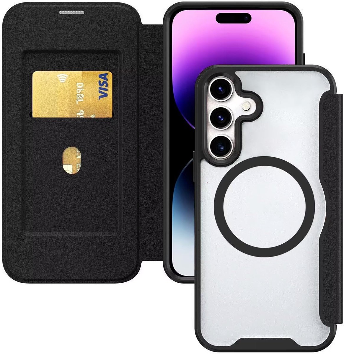 Telefoonhoesje voor Samsung Galaxy S26, folio lederen portemonnee klaphoes met Mag-Safe Draadloos Opladen,RFID-blokkering,kaartenvak Beschermhoes Case Zwart