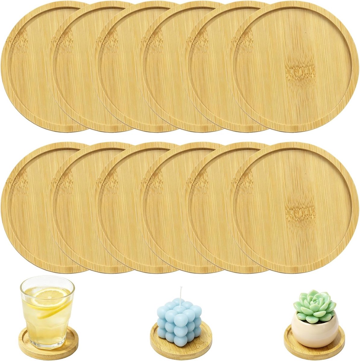 12 stuks kaarsonderzetters en onderzetters hout, rustieke kaarsenborden voor stompkaarsen, decoratieve houten borden met natuurlijk design voor woonkamer, stabiel en hittebestendig, geschikt