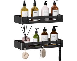 Badkamerrek zonder boren, zelfklevend doucheplank, badkamerorganizer, waterdicht en roestvrij, doucheplank voor het opbergen van shampoo-gel, zwart