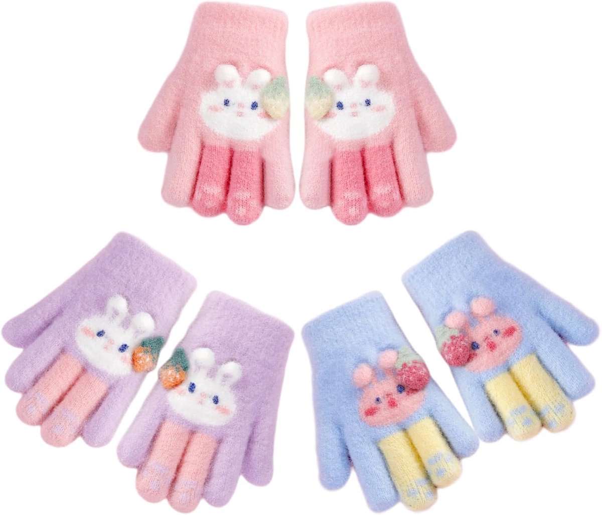 Handschoenen, warme thermische handschoenen voor de winter, gebreid met hele vingers, zacht, goede elasticiteit, voor meisjes van 4 tot 7 jaar