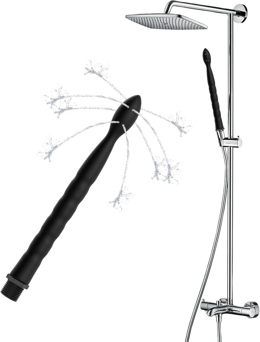 Douchekop zwart siliconen anale douche voor douchekop met 8 gaten hoge druk anale douche douche opzet reinigingswerktuig voor intime ruimte mannen vrouwen enema dildo darmduche