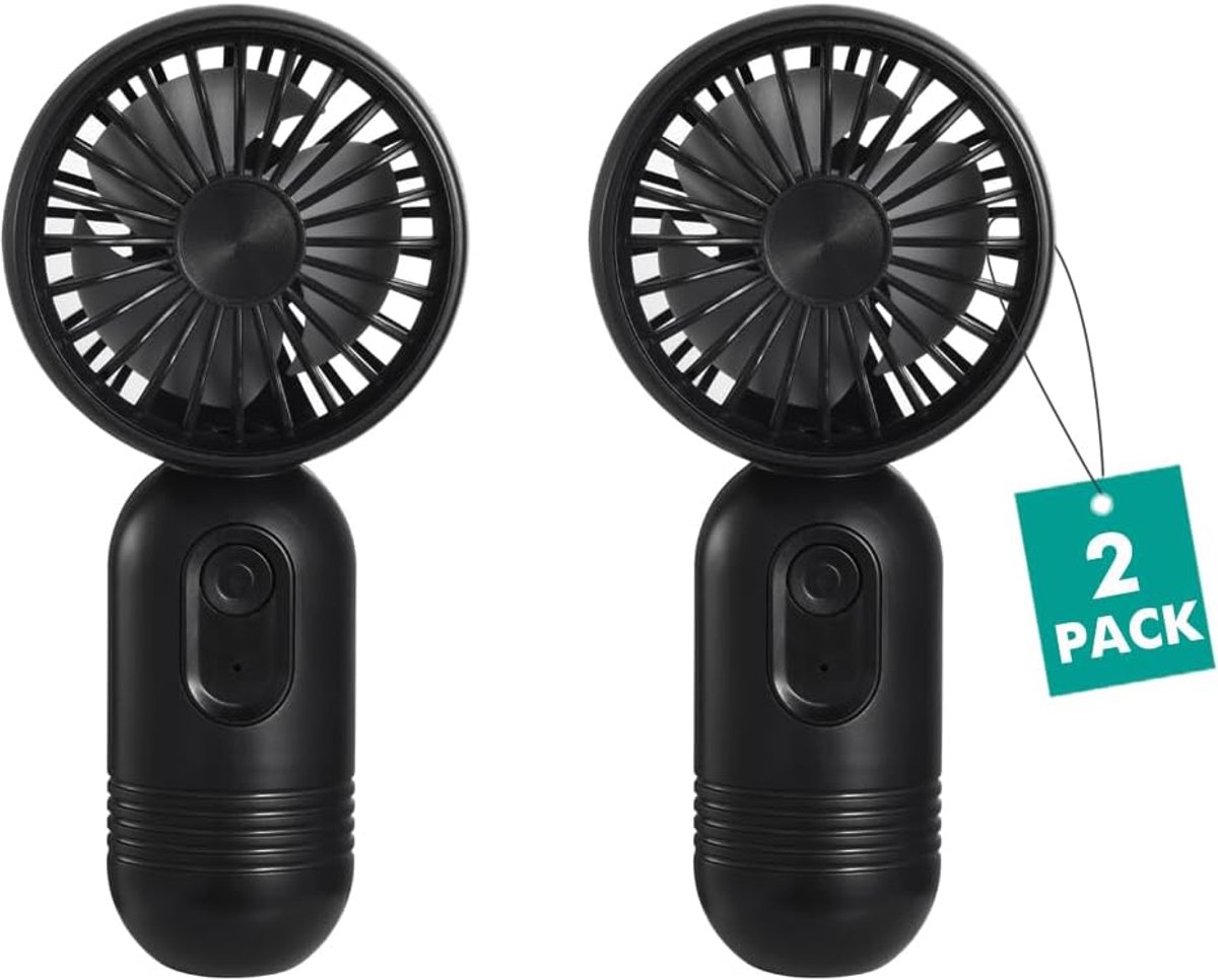 Mini-ventilator: 2 stuks, licht, klein, zwart
