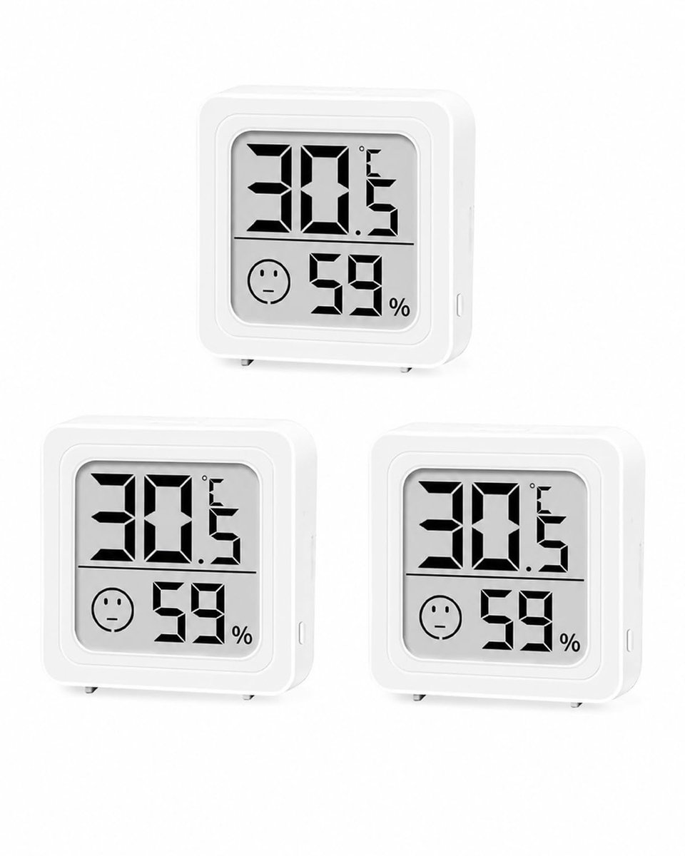 Mini-thermometer voor binnen, 3 stuks, professioneel, digitaal, met comfortniveau, vochtigheidsmeter voor binnen, thuis, kantoor, kas, kelder