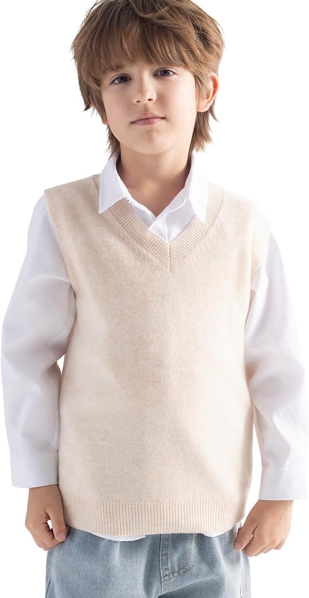 Trui voor jongens en meisjes, 100% merinowol, 2025, herfst, winter, casual, V-hals, mouwloos, gebreide trui
