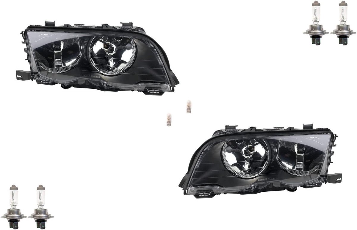 Koplampen Halogeen geschikt voor BMW 3 Serie E46 van 1998-2001 zwart Leu. Set Li. Re.