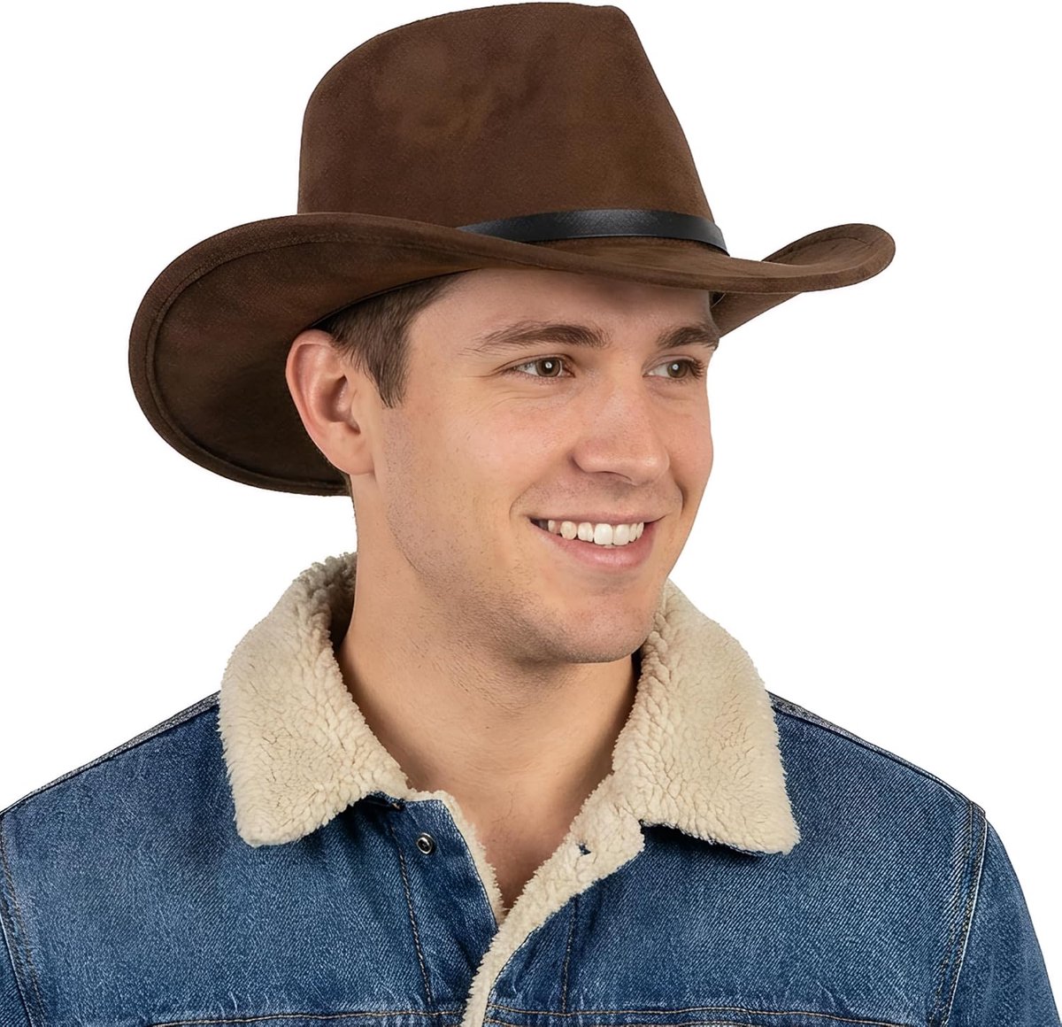 Brede rand panama westernhoed suède cowboyhoed etnische stijl cowgirl-hoed met touwdecoratie voor dames en heren