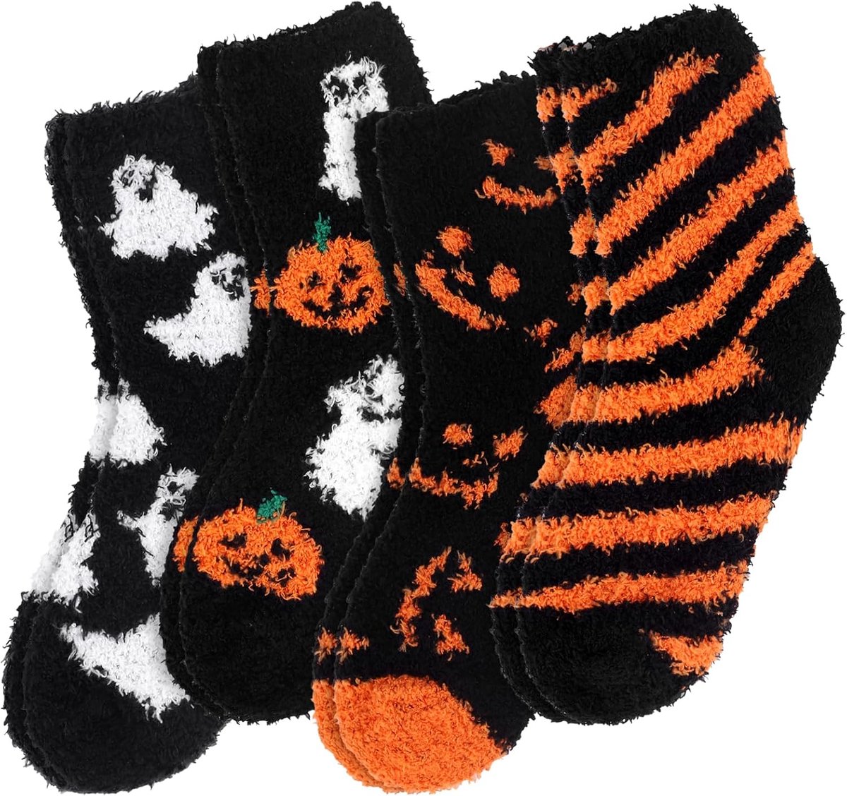 4 paar dames Halloween Fluffy Sokken Gezellige Fuzzy Crew Sokken met Pompoen Spook Heks Ontwerpen