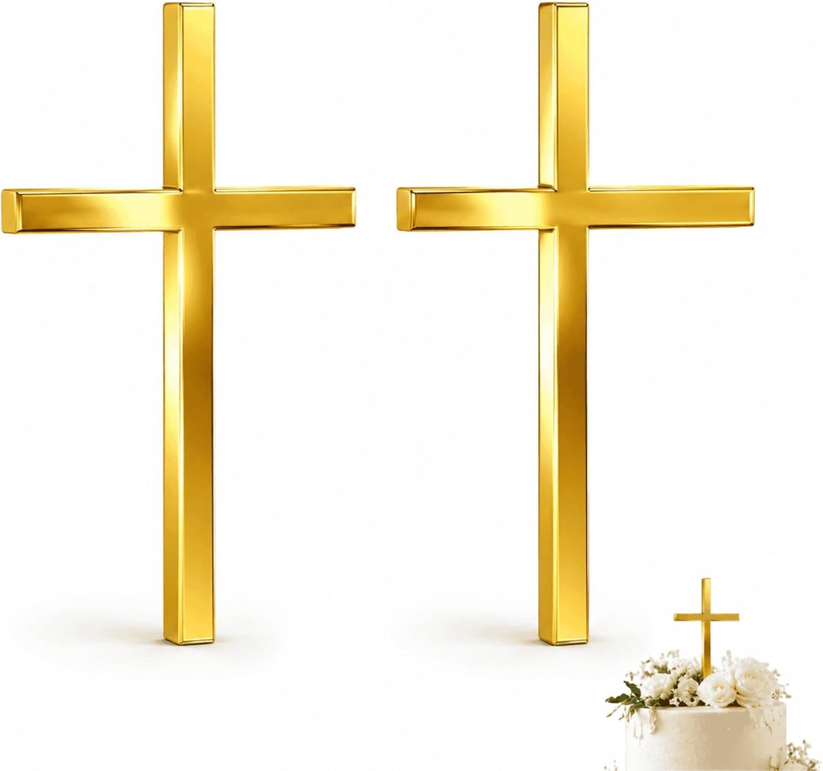 2 stuks taartdecoratie kruis van acryl, gepersonaliseerd voor doop, communie, vormsel, gouden taarttopper voor meisjes en jongens, eerste communie, verjaardag, bruiloft