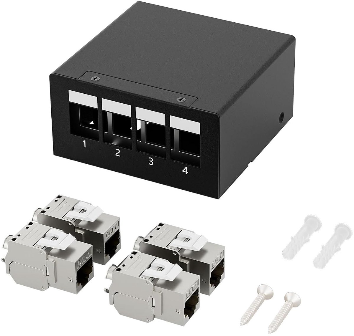 4 poorten CAT7 patchpaneel met 4x CAT.7 RJ45 Keystone Jack Module STP 10 Gbps