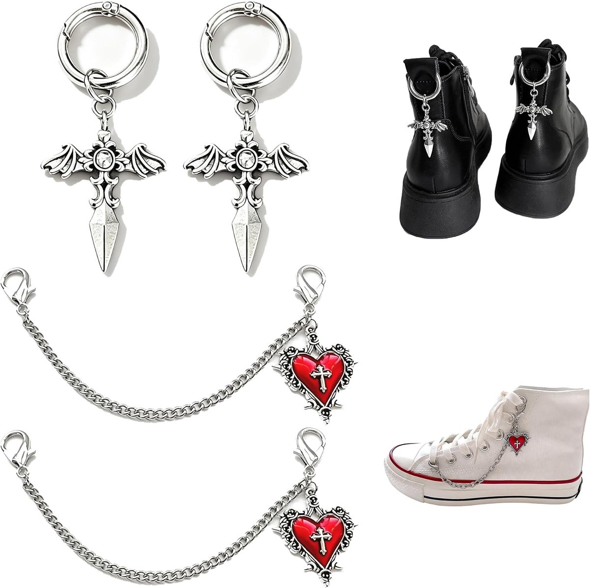 Set van 4 schoenkettingen punk gothic doe-het-zelf sieraden