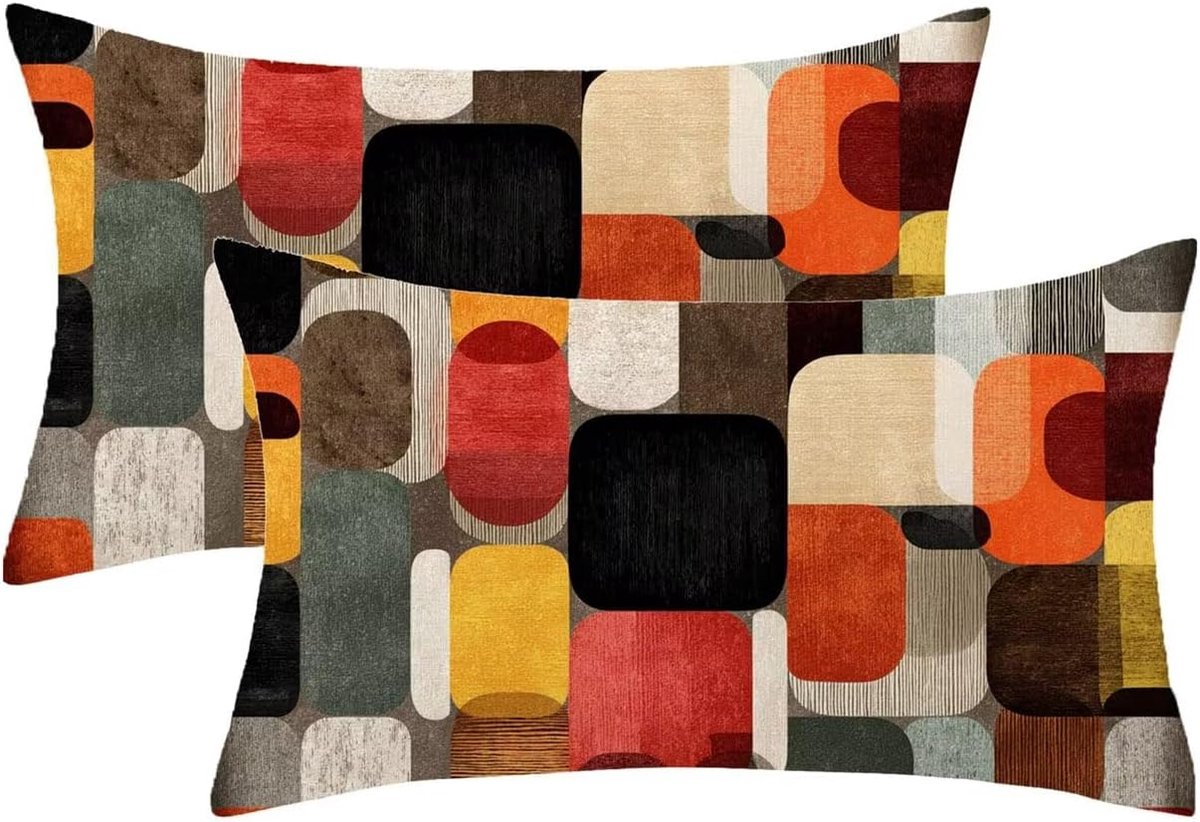 40 x 70 cm, 2 stuks, bruin, geometrisch patroon, dubbelzijdig bedrukt, met onzichtbare ritssluiting, waterdicht, fluwelen materiaal, buitendecoratie, kussensloop, model983