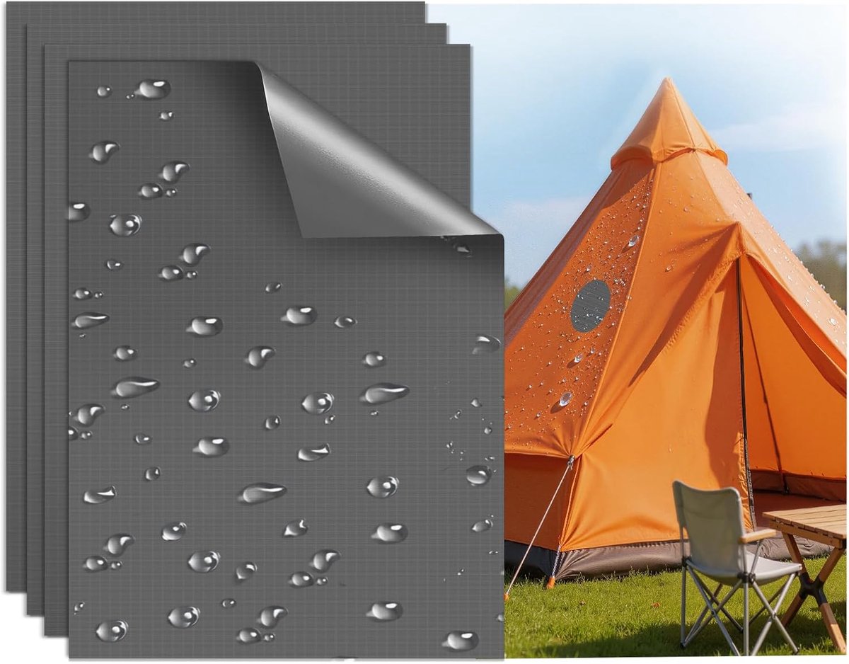 Reparatieset, patches voor donsjack, zelfklevende stof van nylon, waterdicht en scheurvast, voor jas, tent en slaapzak, vierkant, donkergrijs