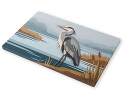 Canvas Schilderij Blauwe Reiger Ardea cinerea Papercut Kunst Gelaagde Papieren Illustratie van Watervogel aan het Riet Moderne Minimalistische…