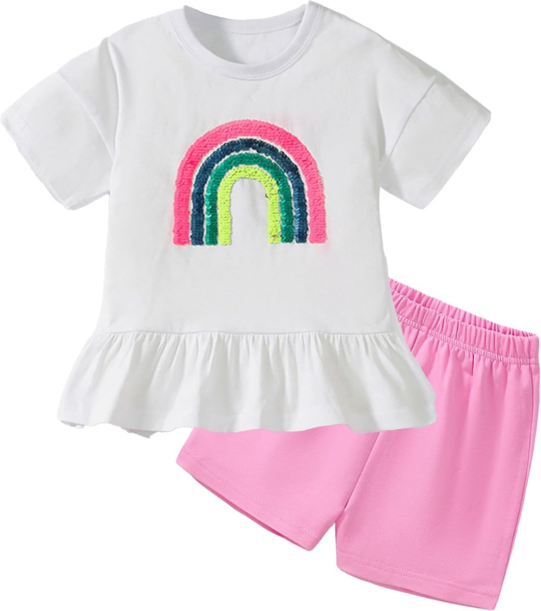 Sets met Rok & Shirt Meisjes Zomer T-shirt Katoen met Korte Mouwen en Tule Tutu Jurk Verjaardag Feest Scholen Meisjeskledingset Kledingset voor Kinderen 2-7 jaar