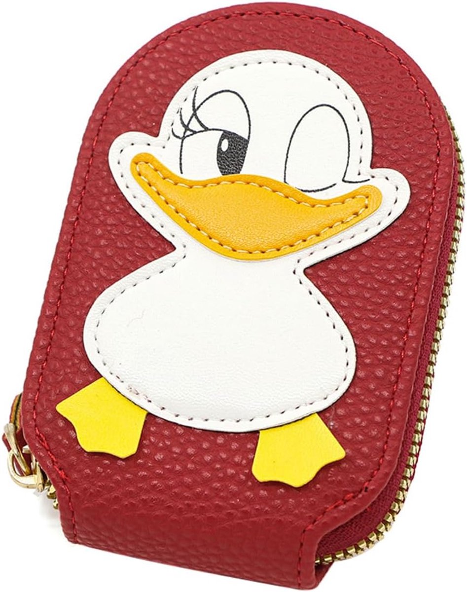 Portemonnee met eendenpatroon, 11,6 x 7,7 x 2,8 cm, schattige PU-lederen kaartentas voor vrienden, familie, dichtbij en lief cadeau, rood