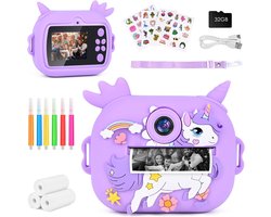 Kindercamera, Ambesty 2,4 inch 1080p camera kinderen selfie, digitale camera met 32 GB kaart en fotopapier, kerstcadeaus van 3-12 jaar (paars)