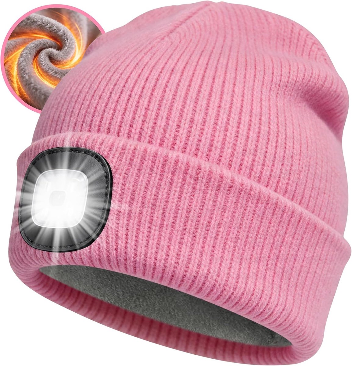 LED-muts met warme fleecevoering en oplaadbaar lampje voor de winter