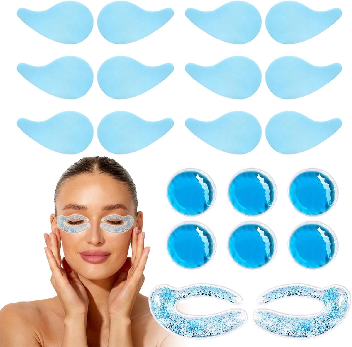 20 gelmaskerpatches voor koude ogen, herbruikbaar, voor de verzorging van koude en warme kompressen om kringen rond de ogen, donkere kringen en vermoeidheid van de ogen te verlichten