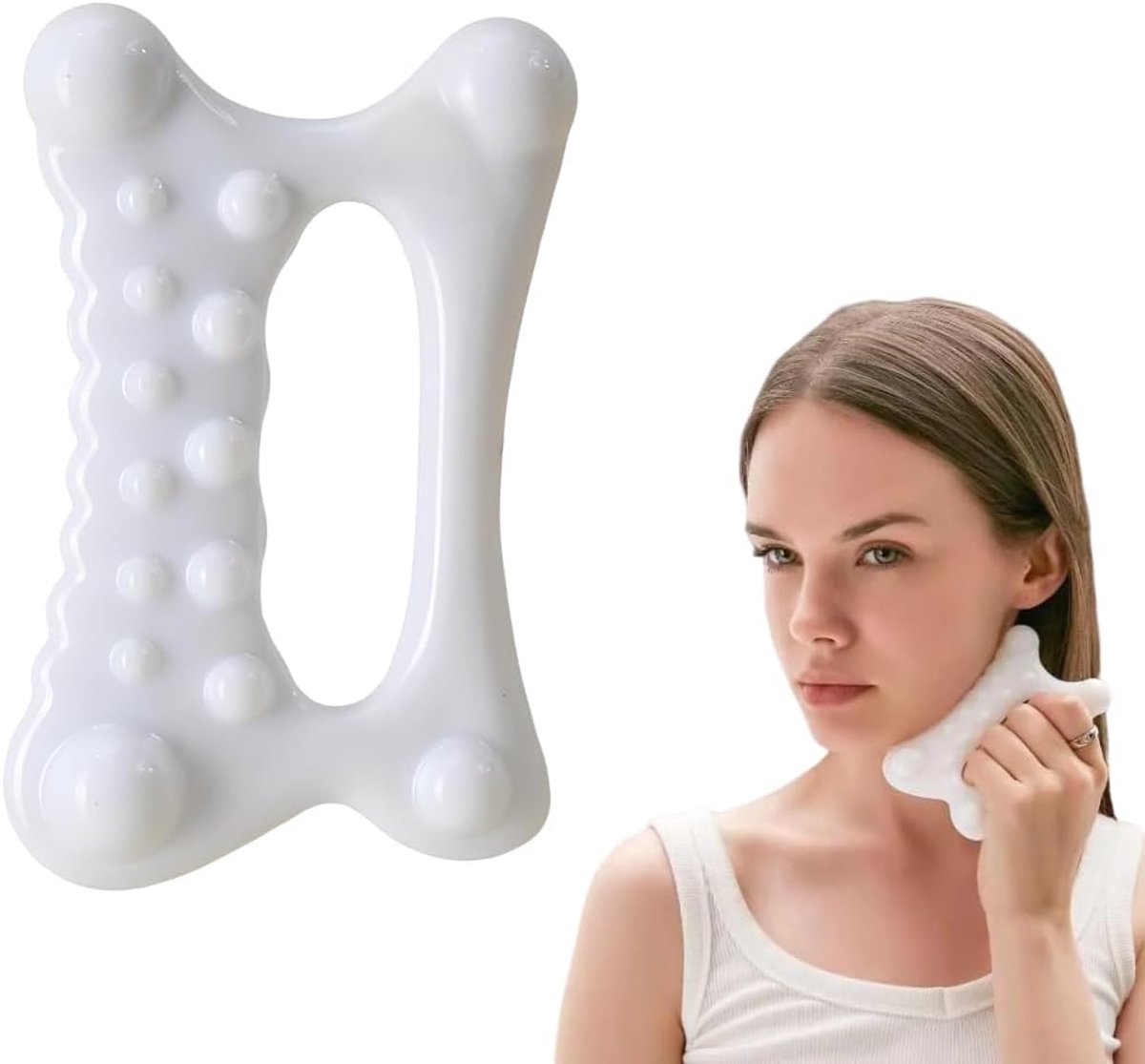 SnelShoppen - Body Gua Sha Massageapparaat 1 stuk - Natuurlijke Hars - Lymfedrainage & Diep Weefselmassage - Voor Benen, Rug & Gezicht - Wit - Multifu