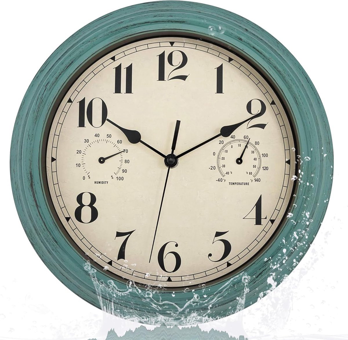 SnelShoppen - Waterdichte Stille Wandklok met Thermometer en Hygrometer 30 cm - Retro Tuin Klok voor Buiten, Weerbestendig, voor Badkamer, Tuin, Keuke