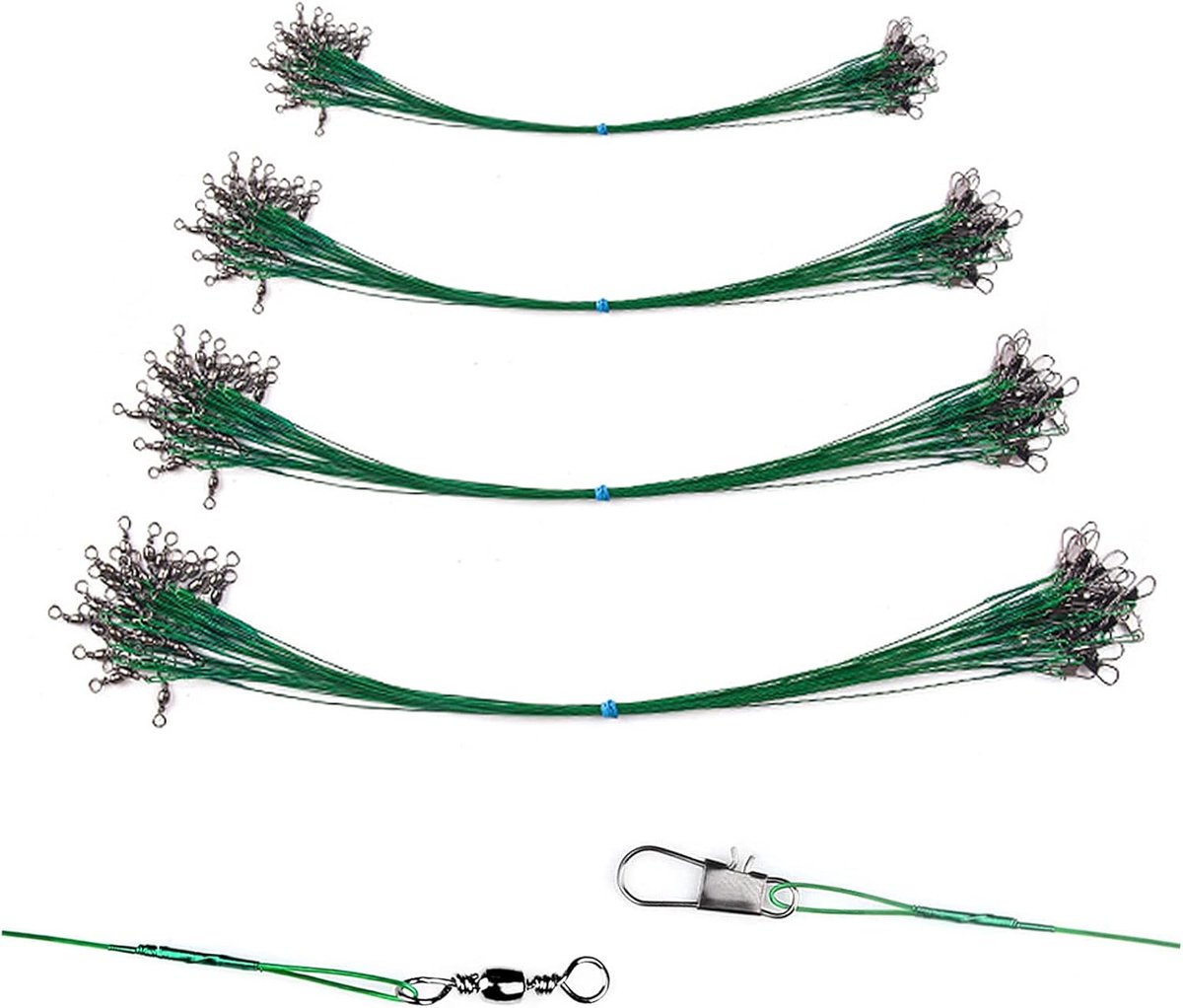 SnelShoppen - 80 Stuks Stalen Visdraden 15/20/25/30cm, Sterke Vislijnen voor Alle Vissoorten, Perfect voor Beginners en Ervaren Vissers, Groene Kleur