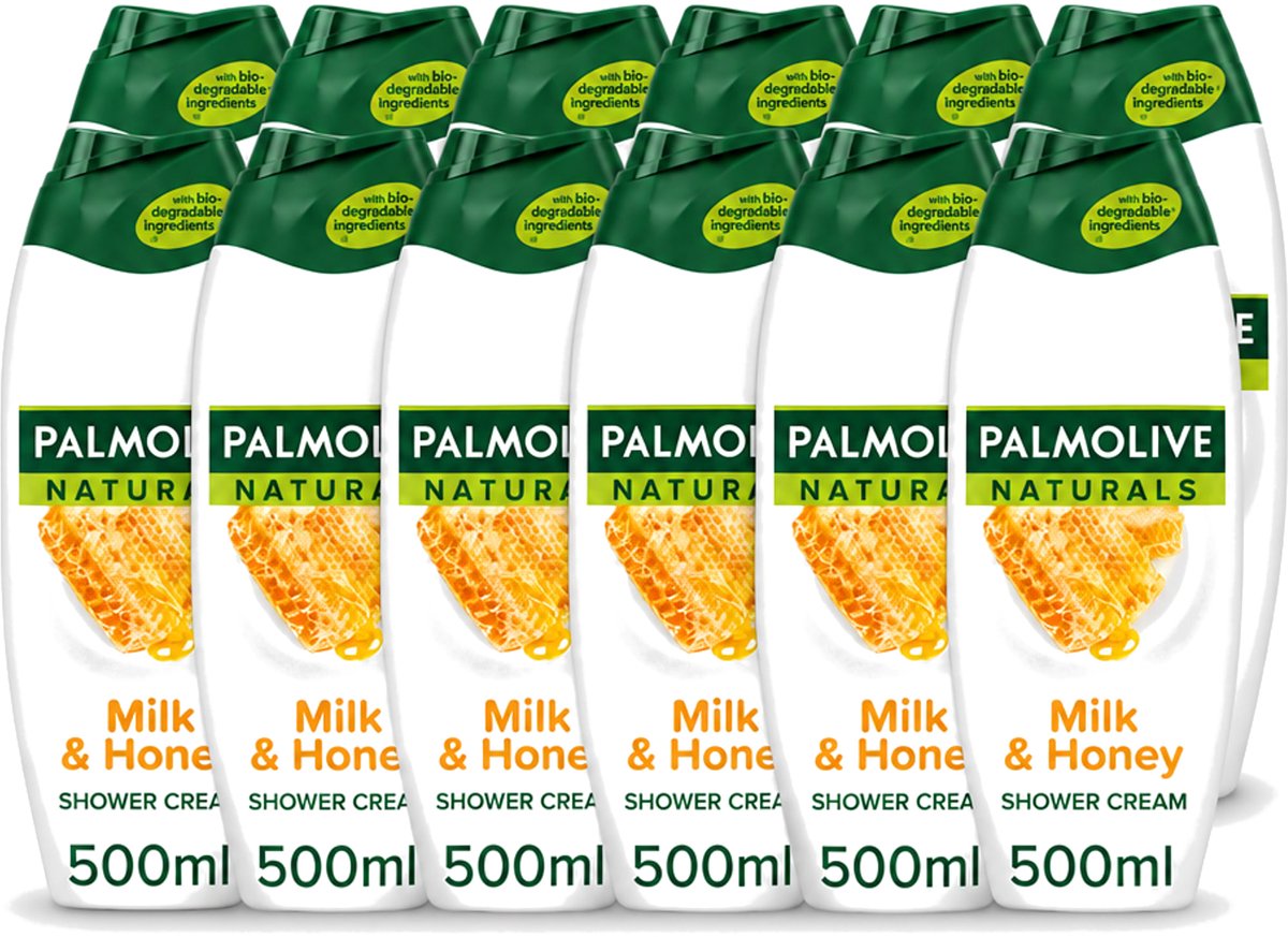 12 x Palmolive Naturals - Douchecrème - Melk & Honing - 500 ml - Voordeelverpakking - 12 stuks